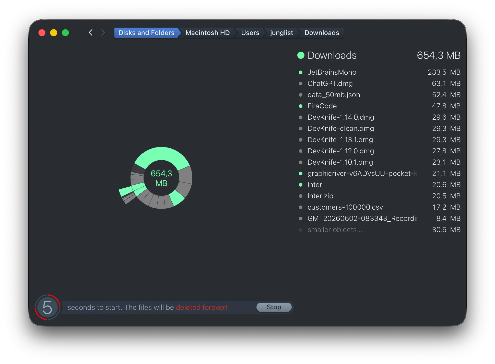 DaisyDisk five-second deletion countdown
